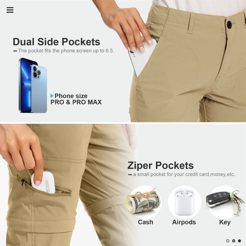 Toomett Womens Hiking Convertible Pants Zip Off Capri Lightweight Quick Dry Fishing Safari Travel Camping Pants,2192,Khaki, US 2 - Image 4